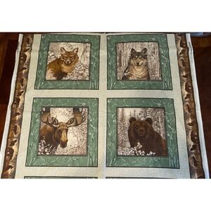 Cranston Brown Bear Wolf Dox Deer Moose 36" X 44" Cotton Pillow Fabric Quilt USA